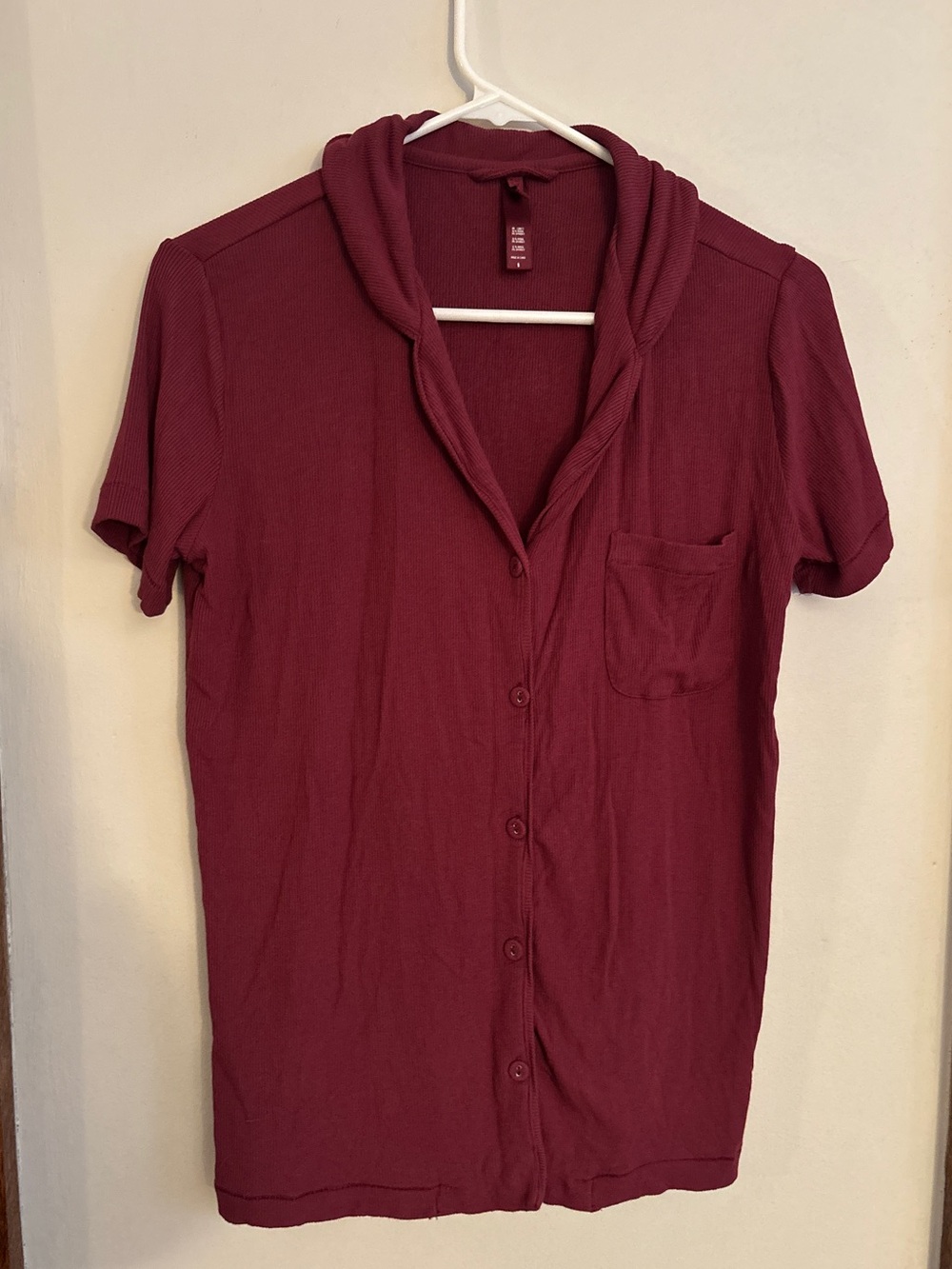SKIMS Maroon Short Sleeve Ribbed Pajama Top Size Small